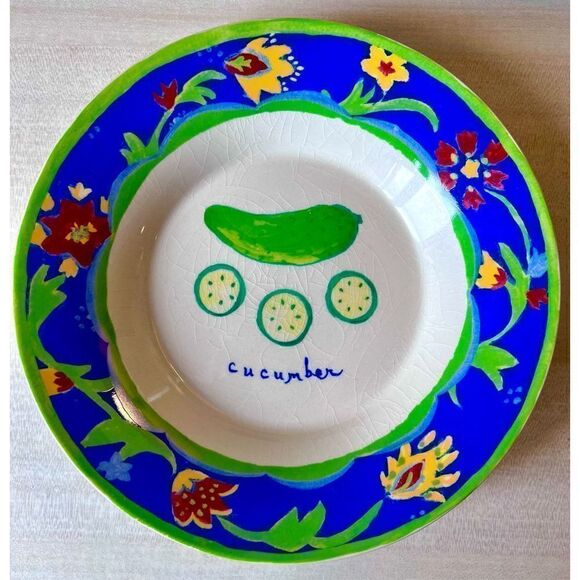 VTG Kimberly Hodges Garden Delights Blue Bowl Set of 3 Artichoke/Leek/Cucumber - Picture 3 of 10